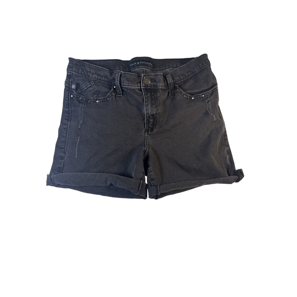 Rock‎ & Republic Shorts Womens 12 Black Bumbershoot Distressed Studded Denim